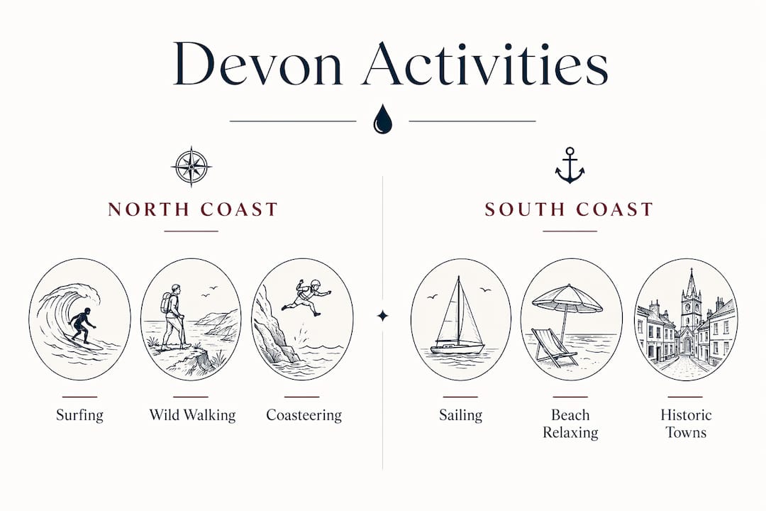 Infographic comparing North and South Devon activities