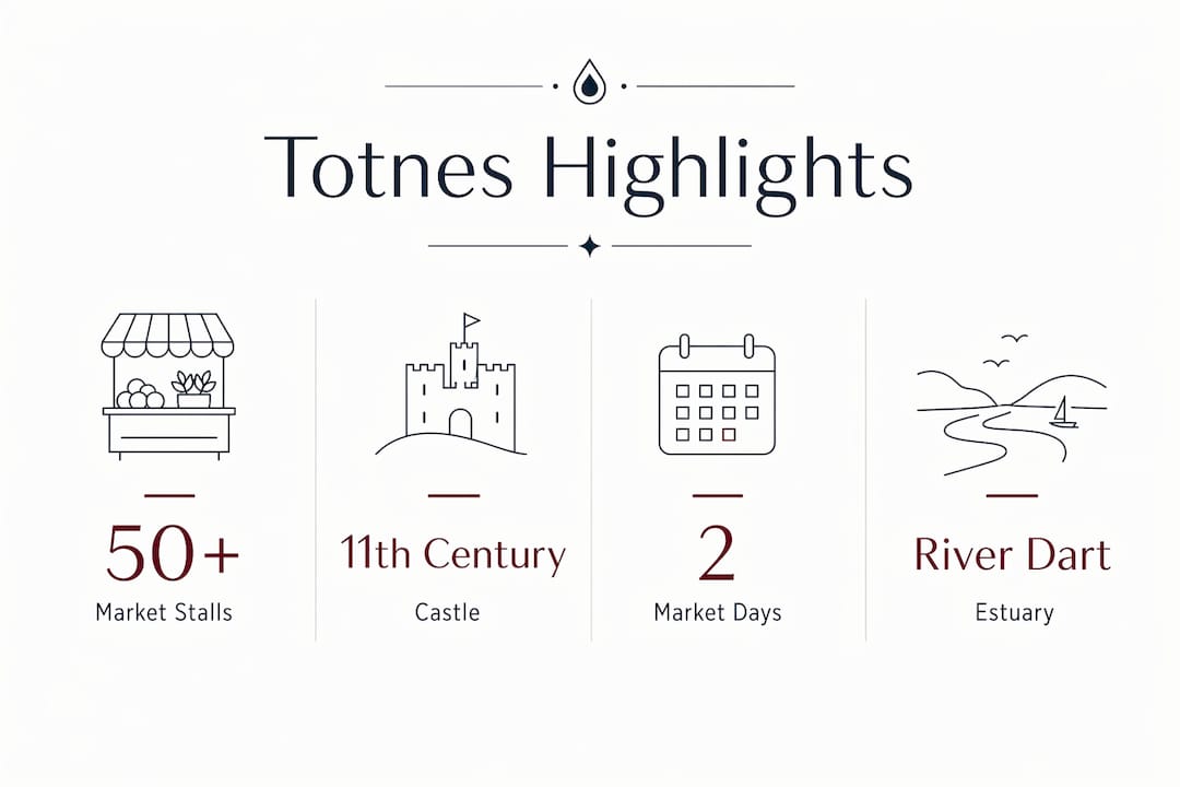 Infographic showing Totnes key attractions and market facts