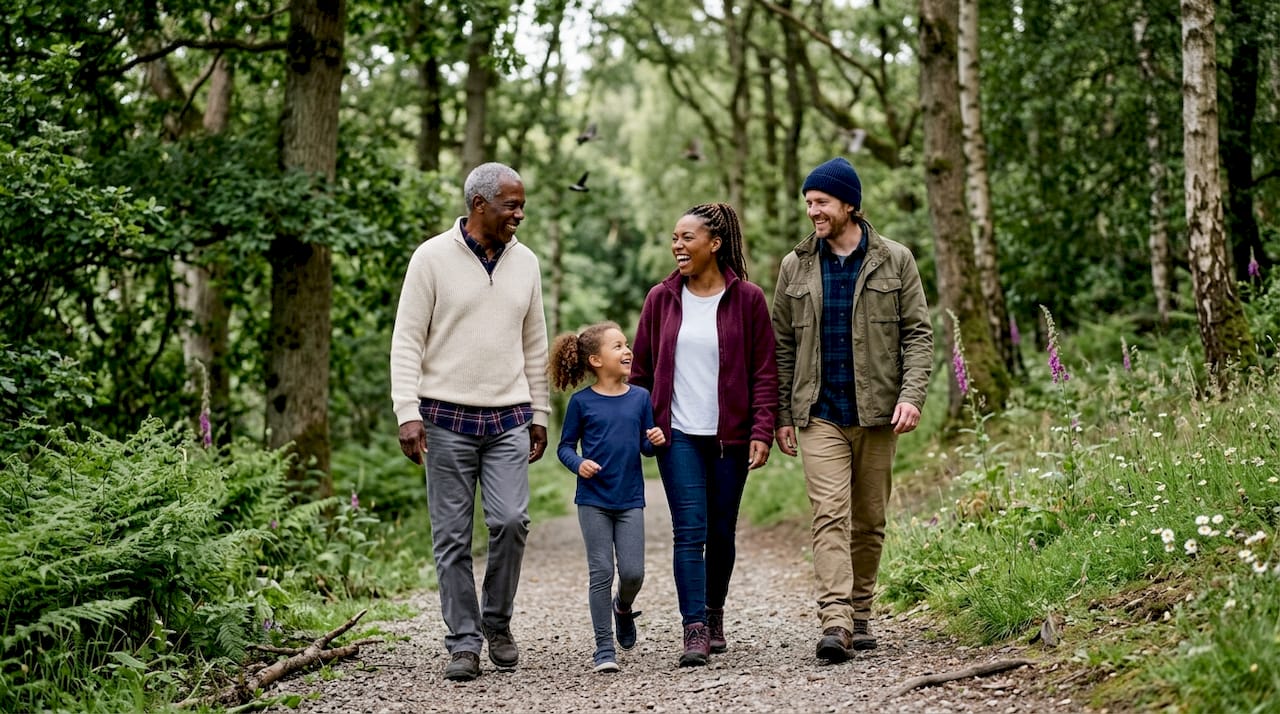 Family walking gently on Dartmoor trail