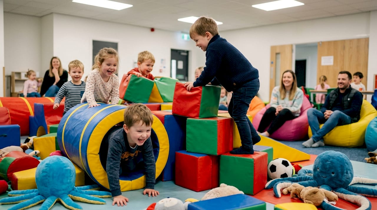 Children playing in indoor soft play area at Woodlands