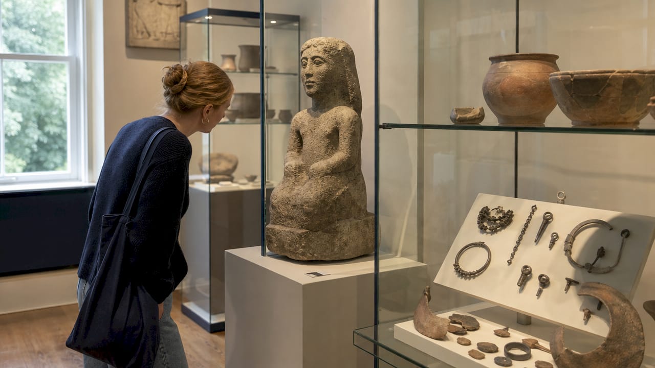 Overhead view of Devon Celtic Roman artifacts in museum