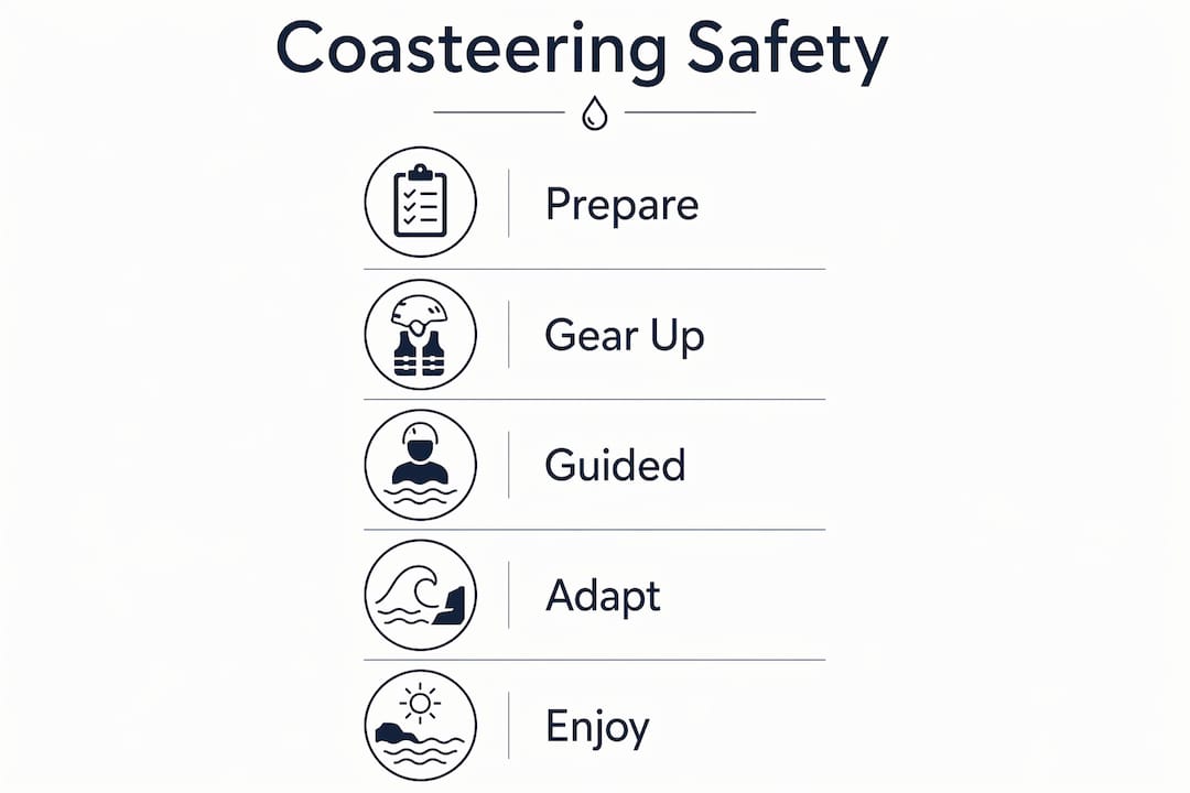 Infographic outlining coasteering safety steps