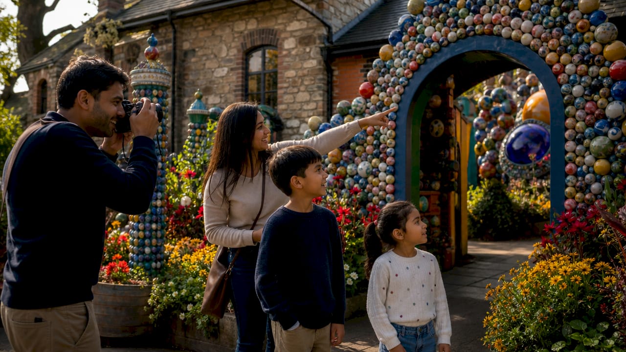 Family entering House of Marbles attraction