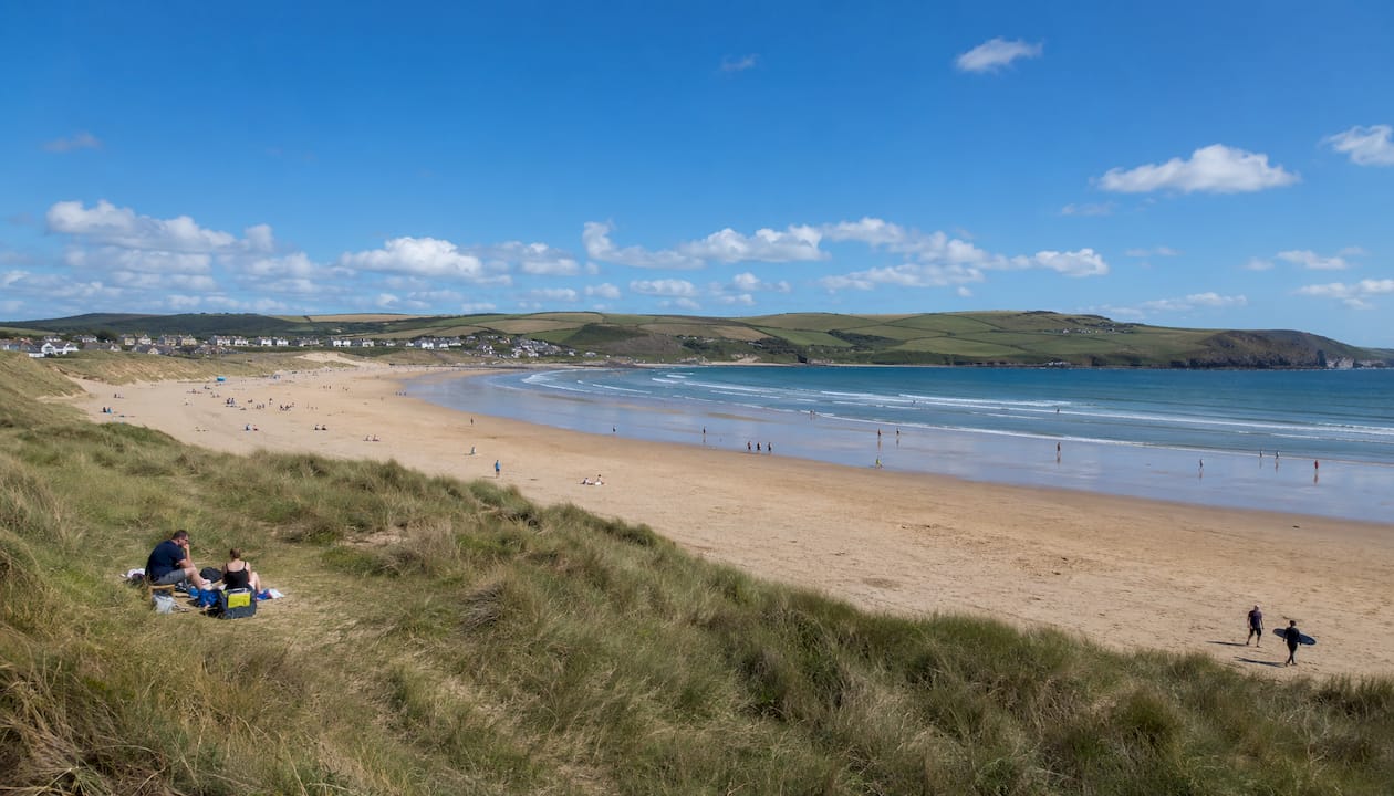 Panoramic view of Croyde Bay beach and dunes