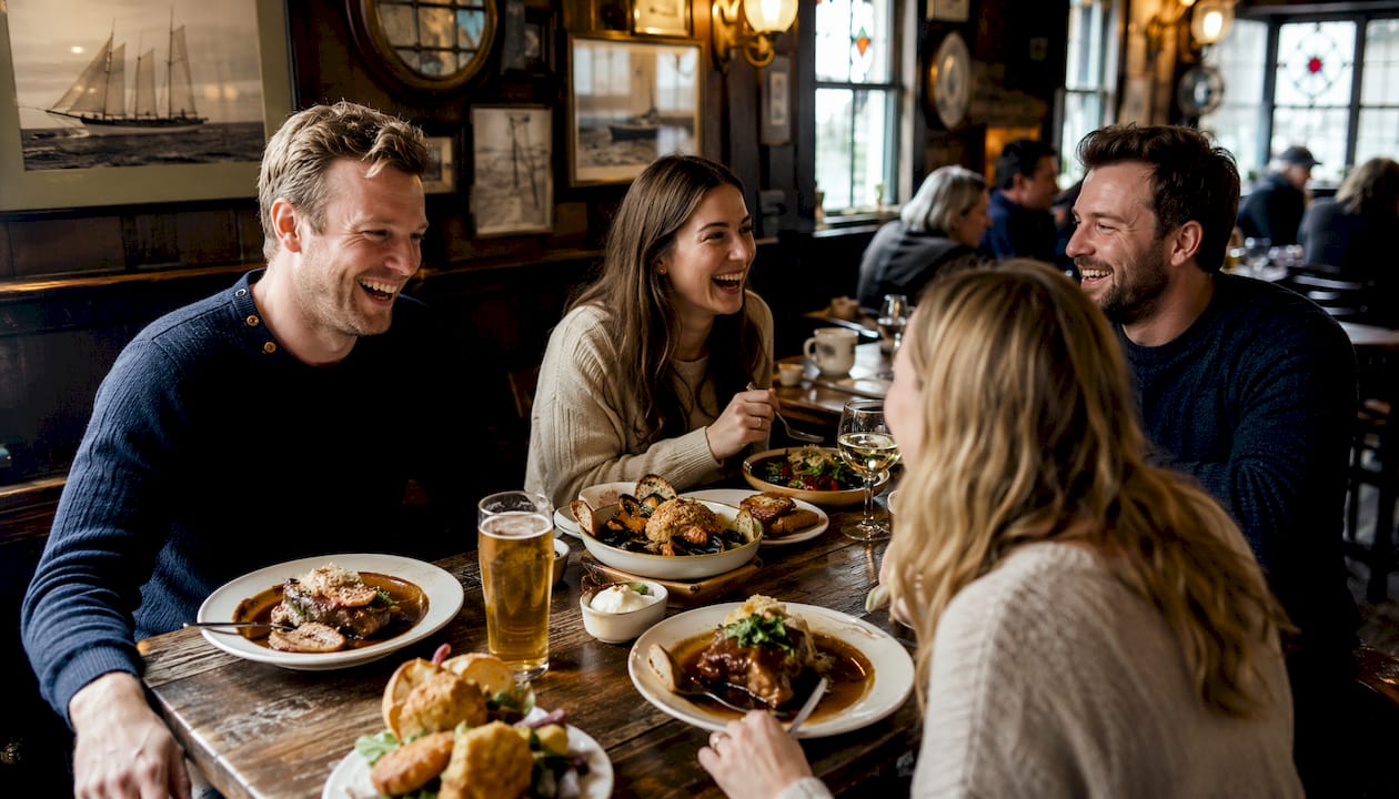 Cozy evening dining at traditional Devon pub