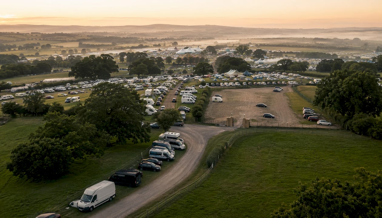 Aerial view of Escot Park festival grounds