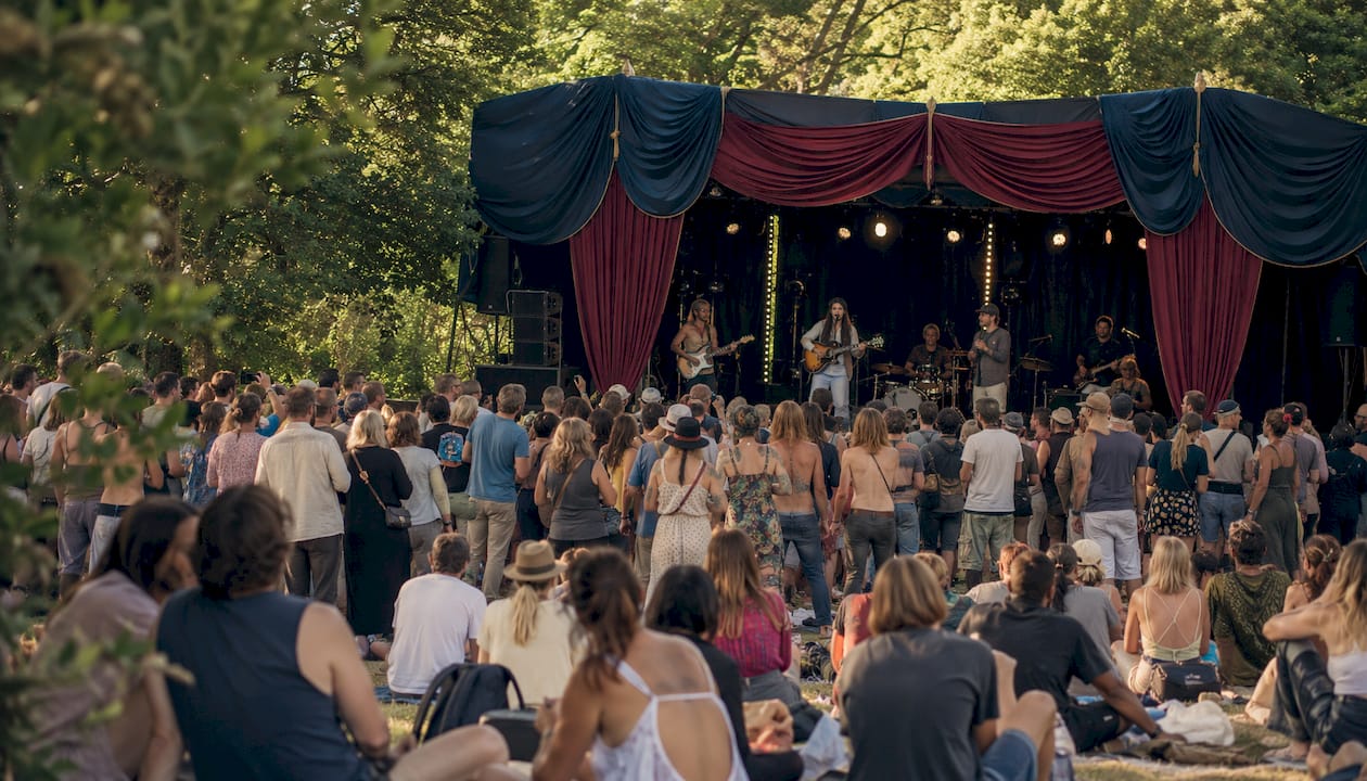 Main stage and audience at festival