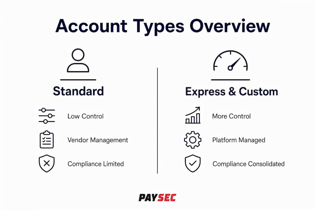 Infographic comparing standard versus express and custom account types