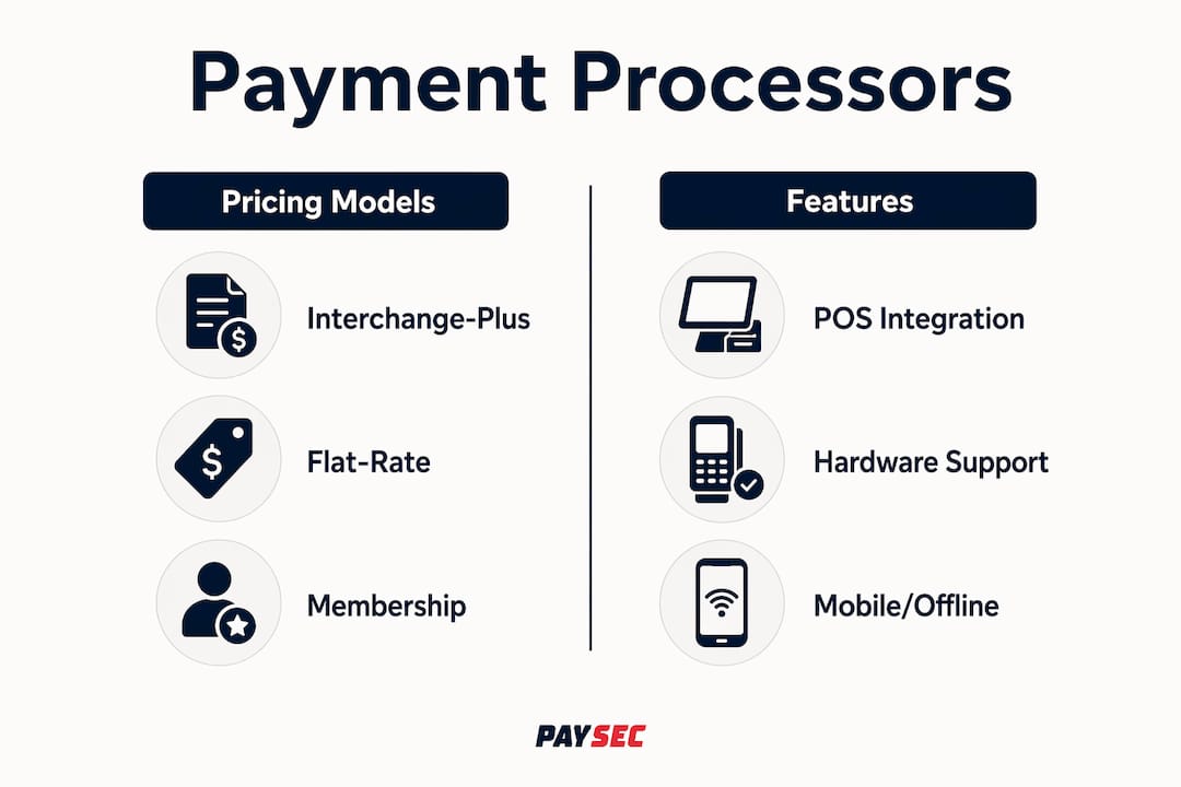 Infographic comparing payment processors features and pricing