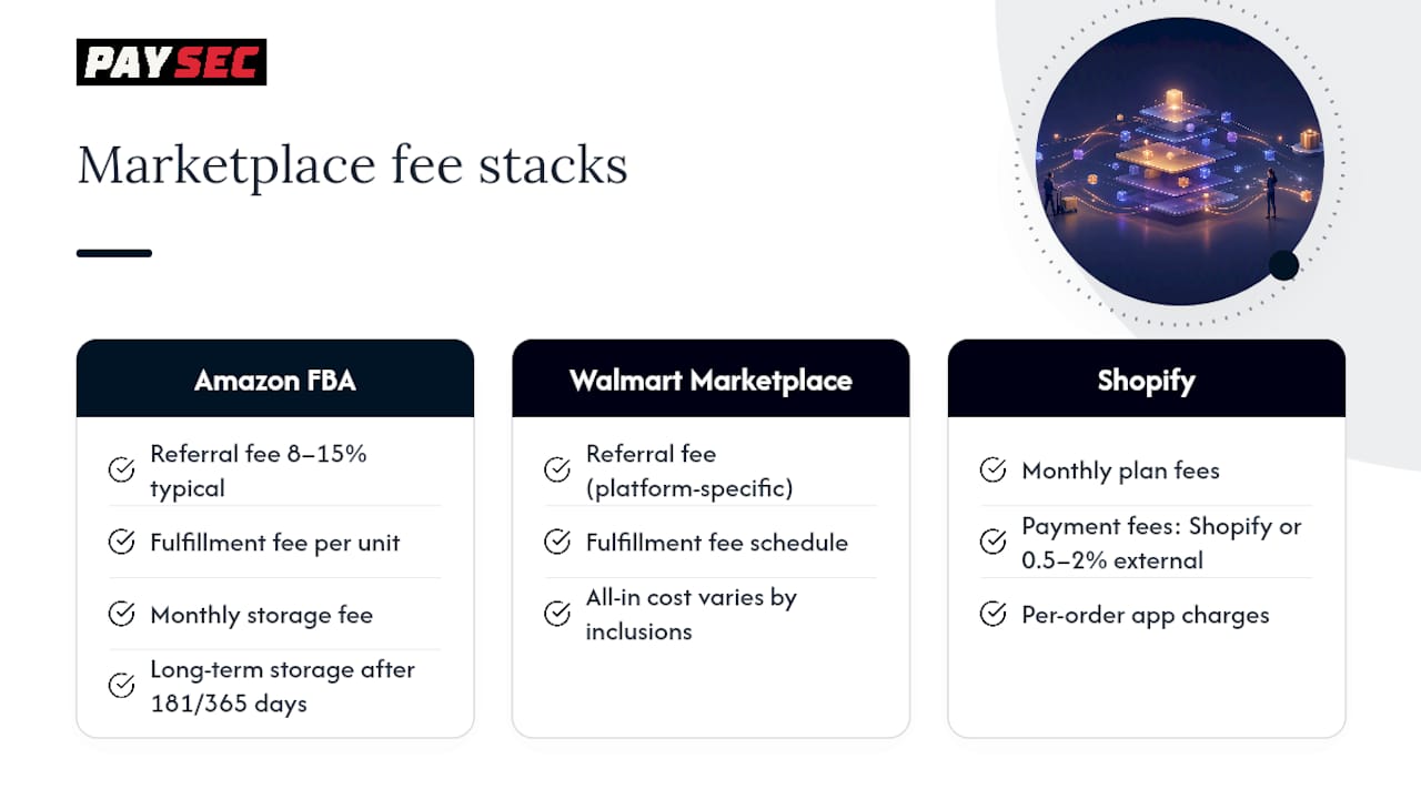 Diagram comparing marketplace fee stacks by platform
