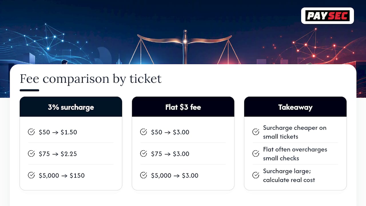 Comparison of surcharge and convenience fee math