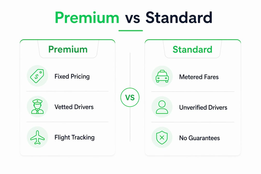 Infographic comparing premium and standard airport transfers