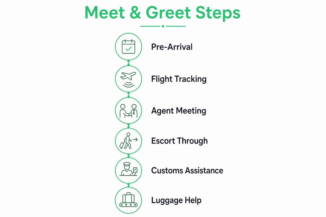 Infographic outlining meet and greet service steps