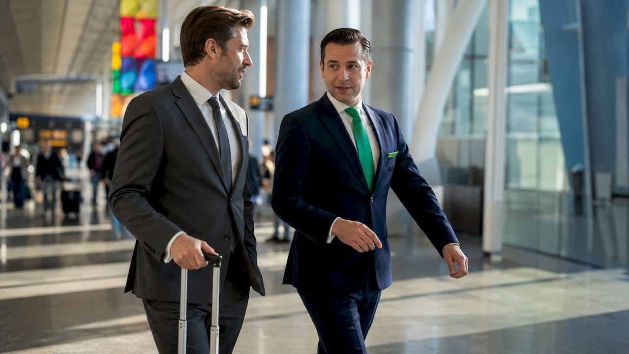 Escort guiding traveler through jet bridge