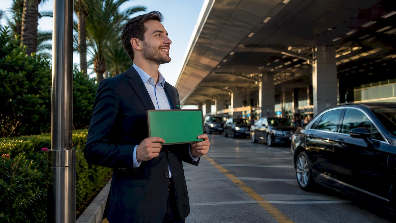 Airport agent meeting passenger at terminal