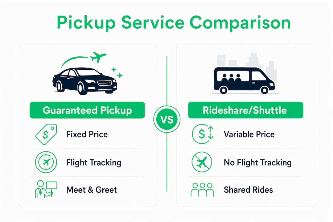 Infographic comparing guaranteed pickup and rideshare services