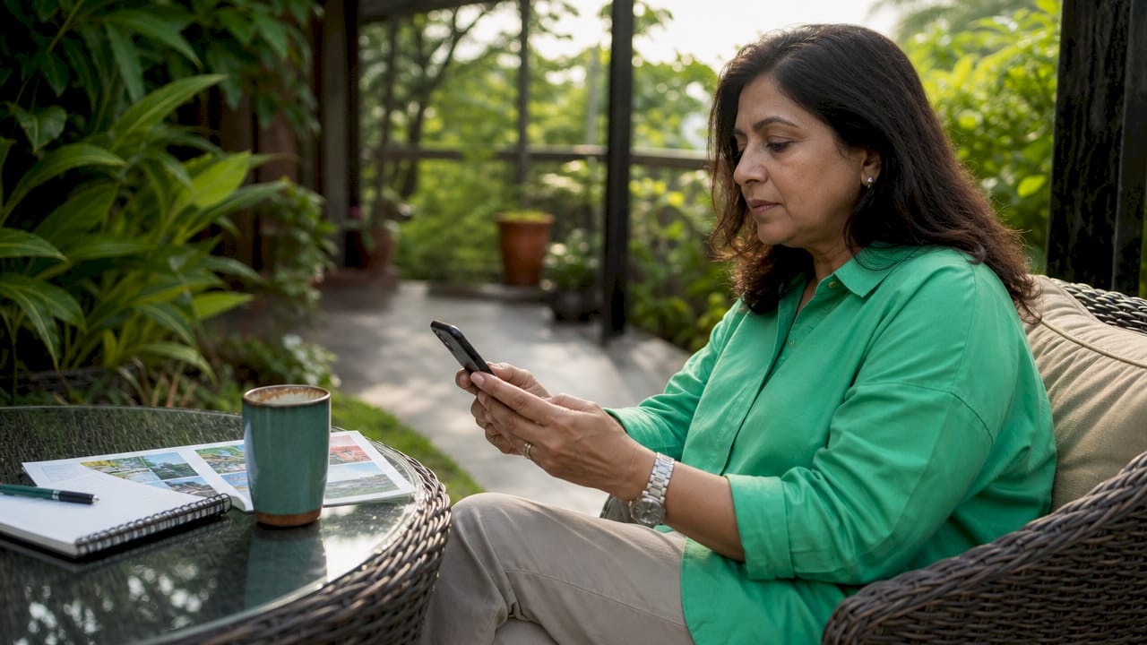 Woman booking airport transfer on smartphone