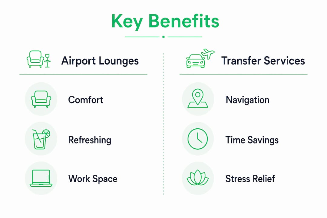 Infographic comparing airport lounge and transfer service benefits