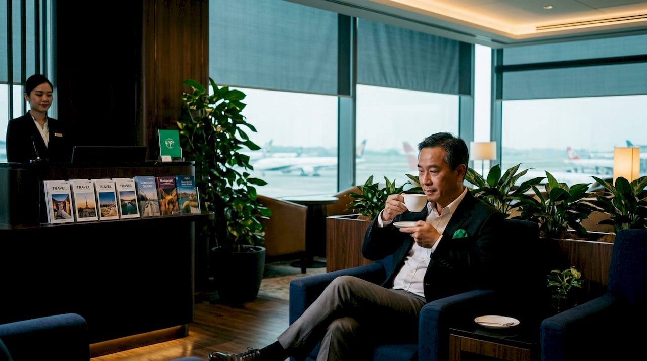 Businessman relaxing in VIP airport lounge