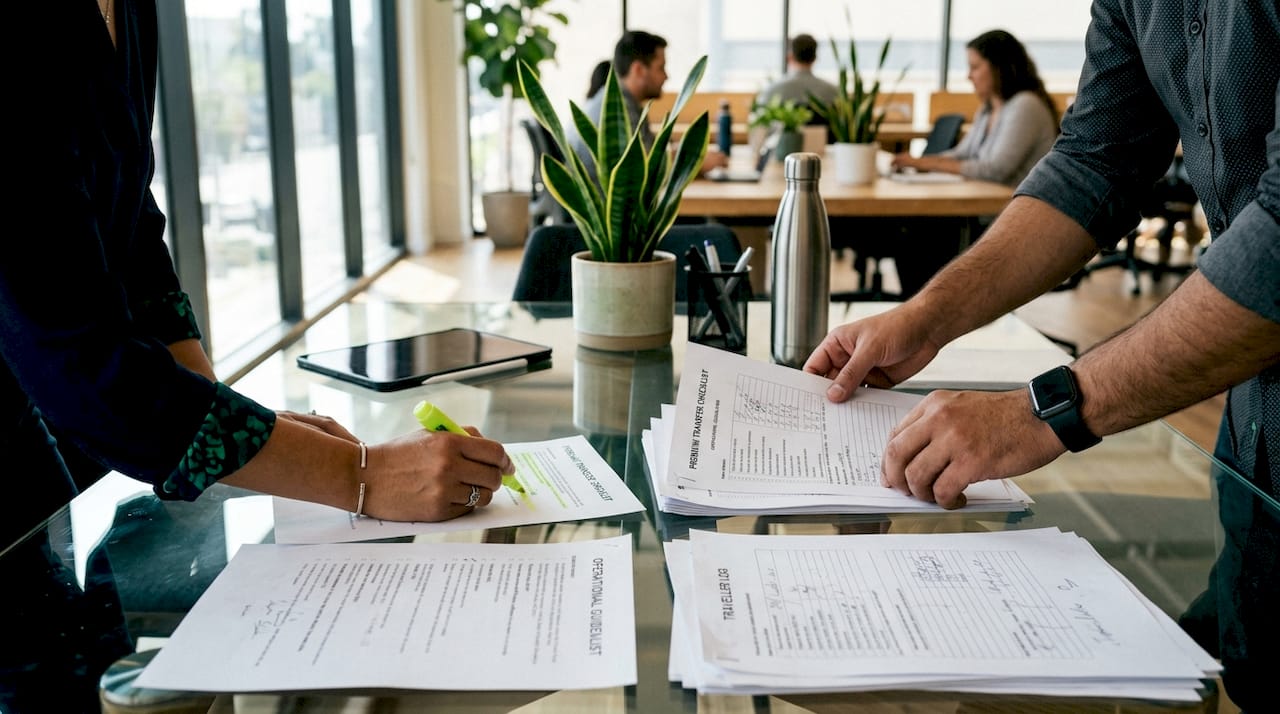 Hands marking executive pickup protocol checklist