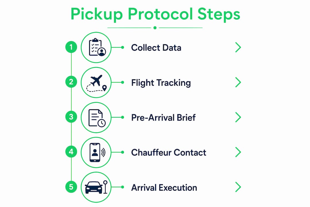 Infographic illustrating executive pickup protocol steps
