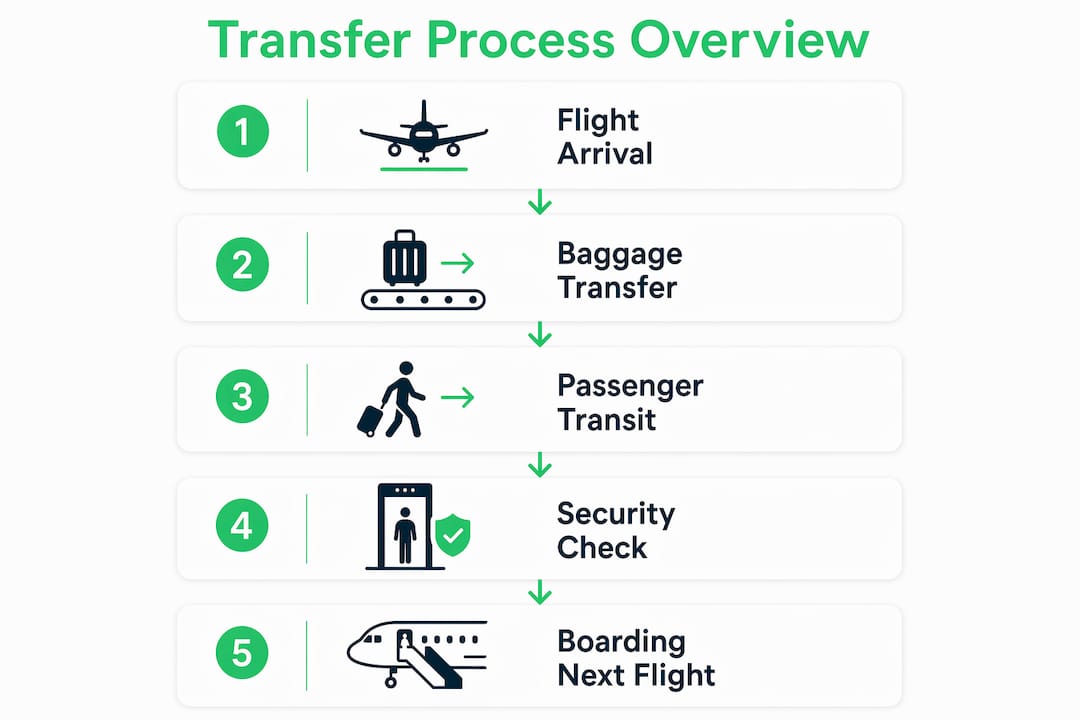 Infographic outlining steps in connecting flight transfers