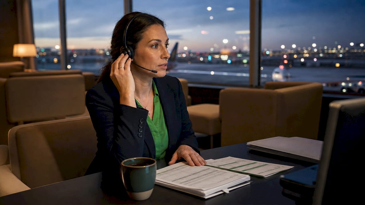 Airport transfer coordinator managing overnight flights