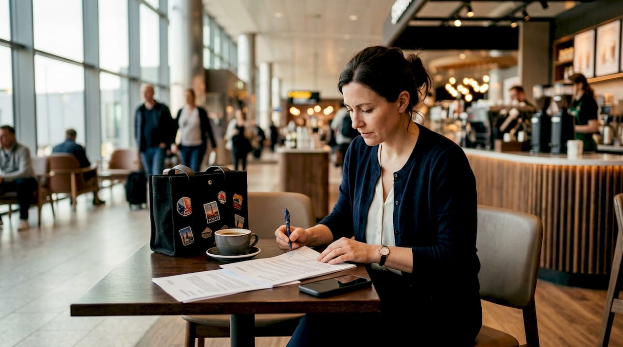 Traveler reviewing pre-arrival transfer details