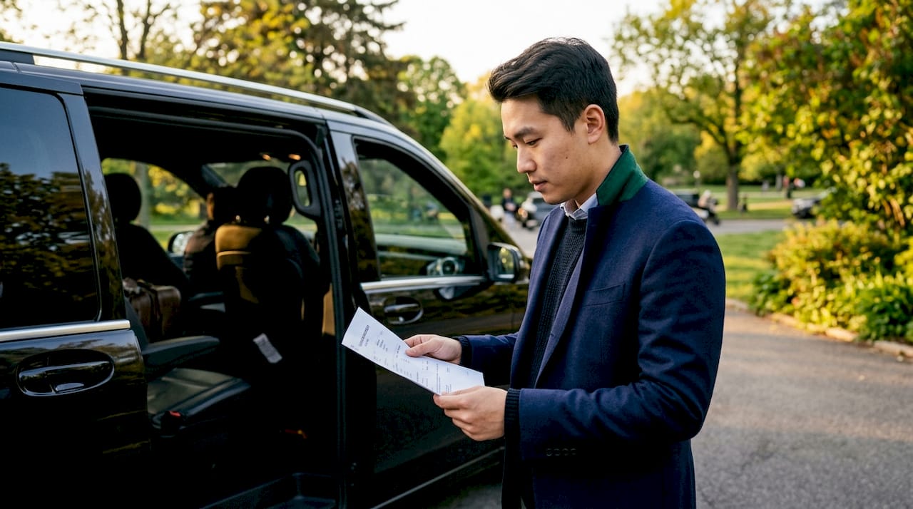 Man checking transfer driver and vehicle information