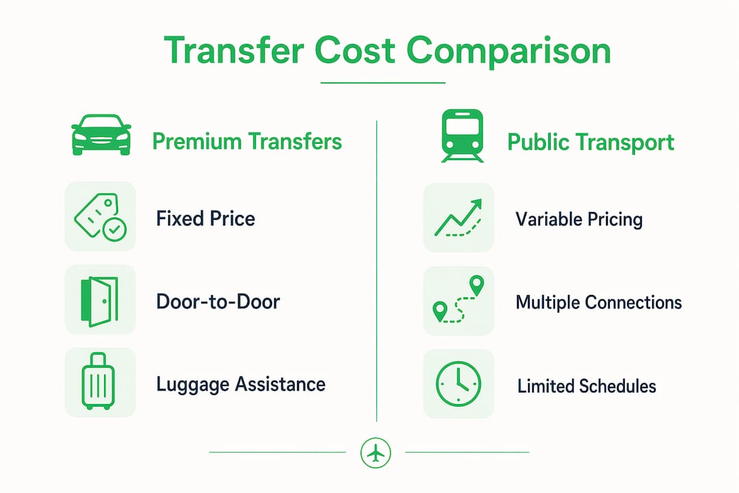 Infographic comparing costs of premium transfers and public transport