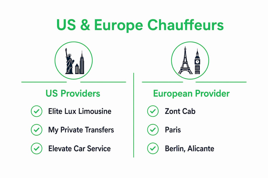 Infographic comparing US and European chauffeur providers