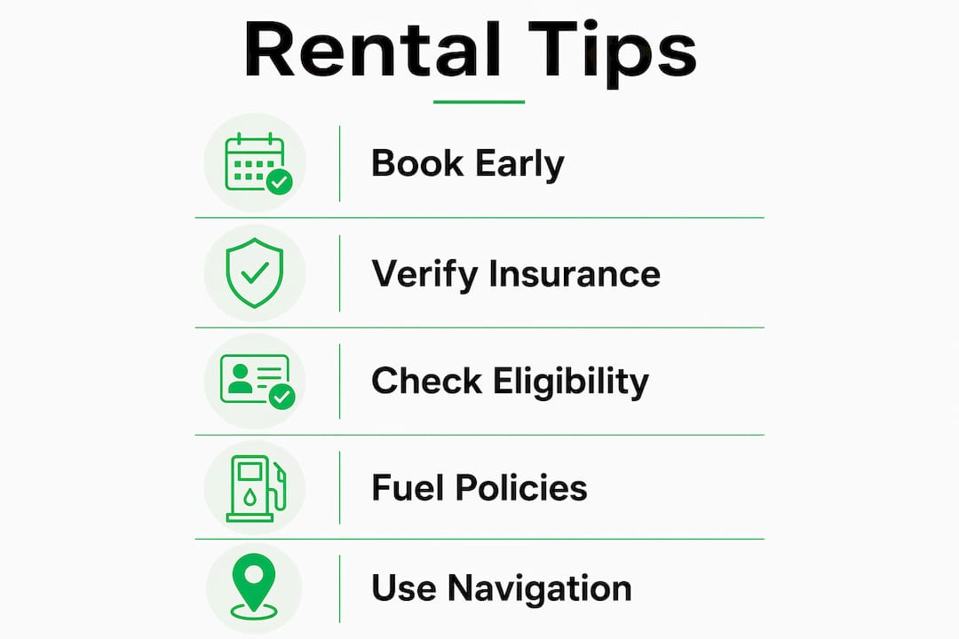 Infographic showing top rental tips for luxury cars