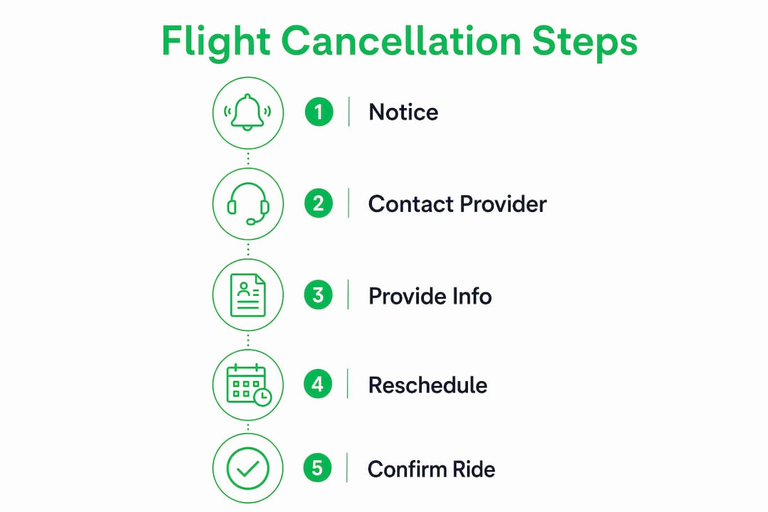 Infographic showing steps after flight cancellation