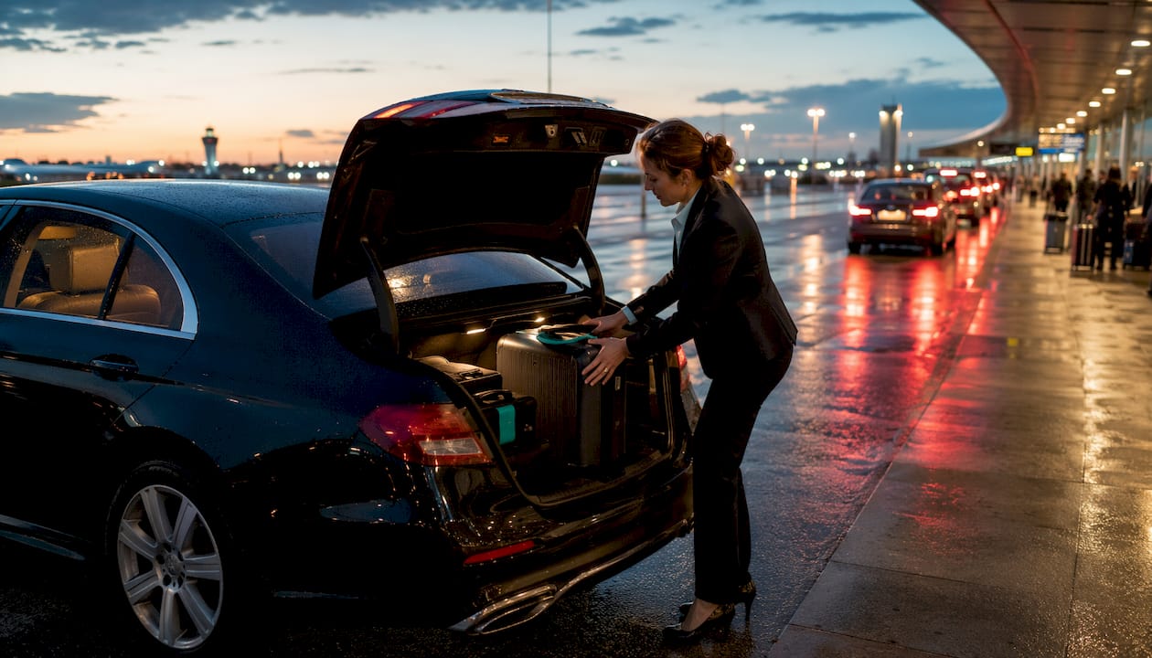 Person loading luggage into comfort sedan trunk