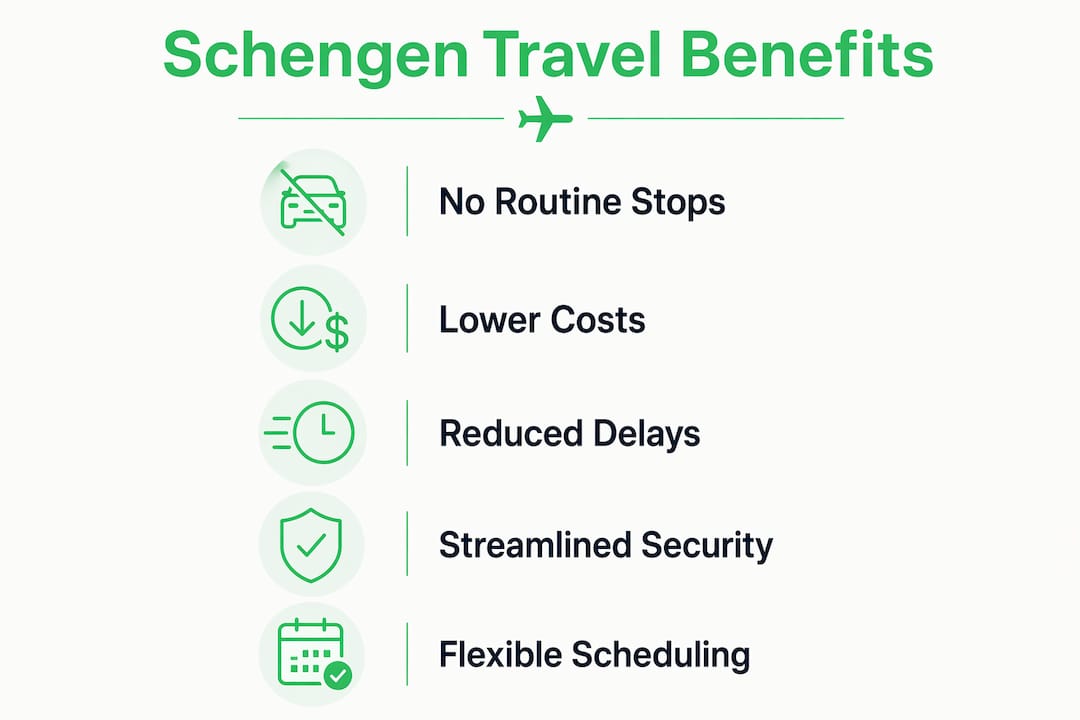 Infographic illustrating key benefits of Schengen travel transfers