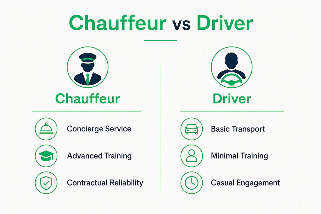 Infographic comparing chauffeur and driver features