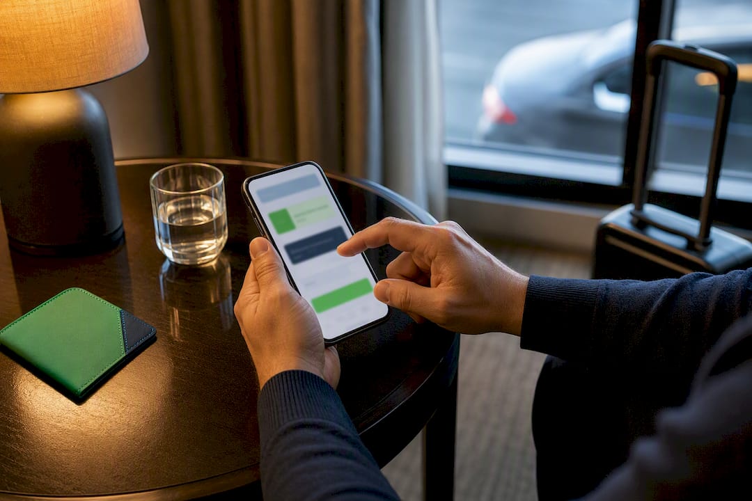 Traveler completing secure transfer payment