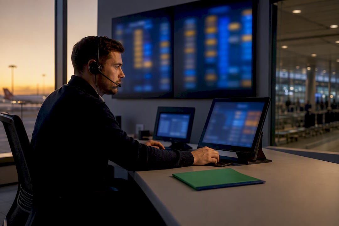 Dispatcher monitoring delayed airport arrival