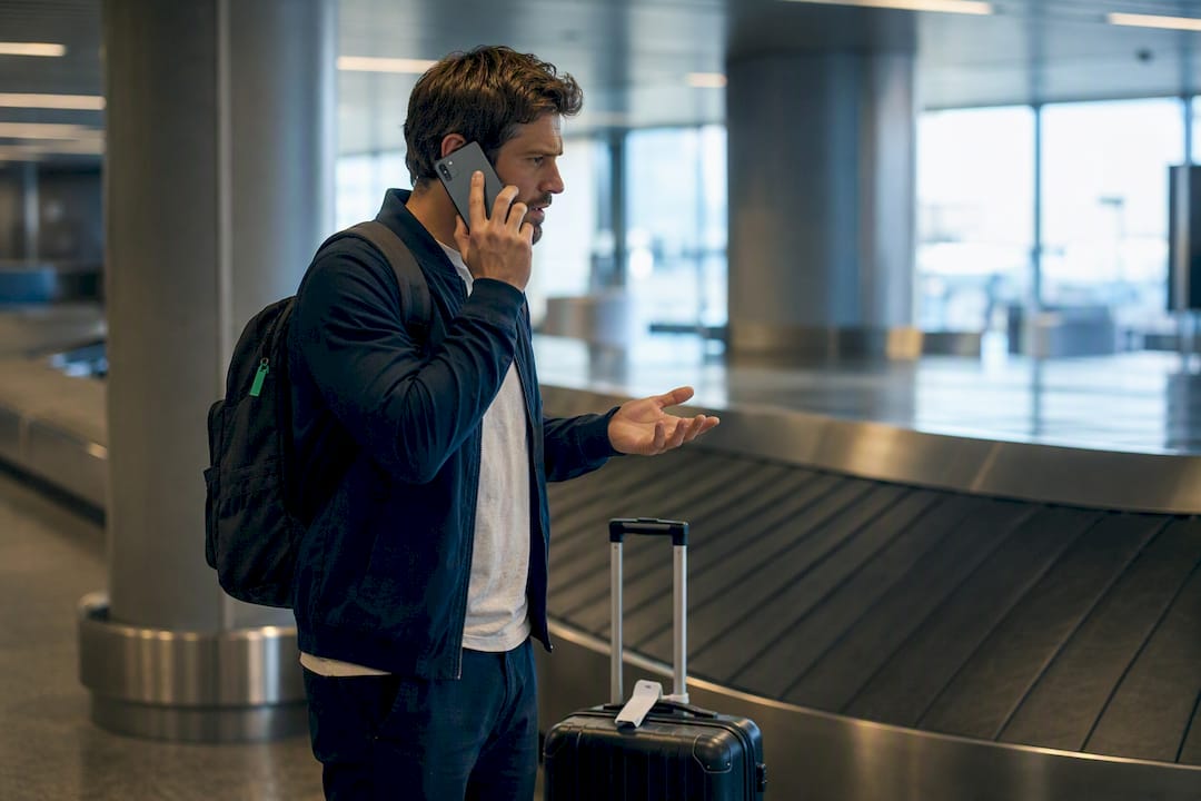 Traveler calling dispatcher about missing luggage