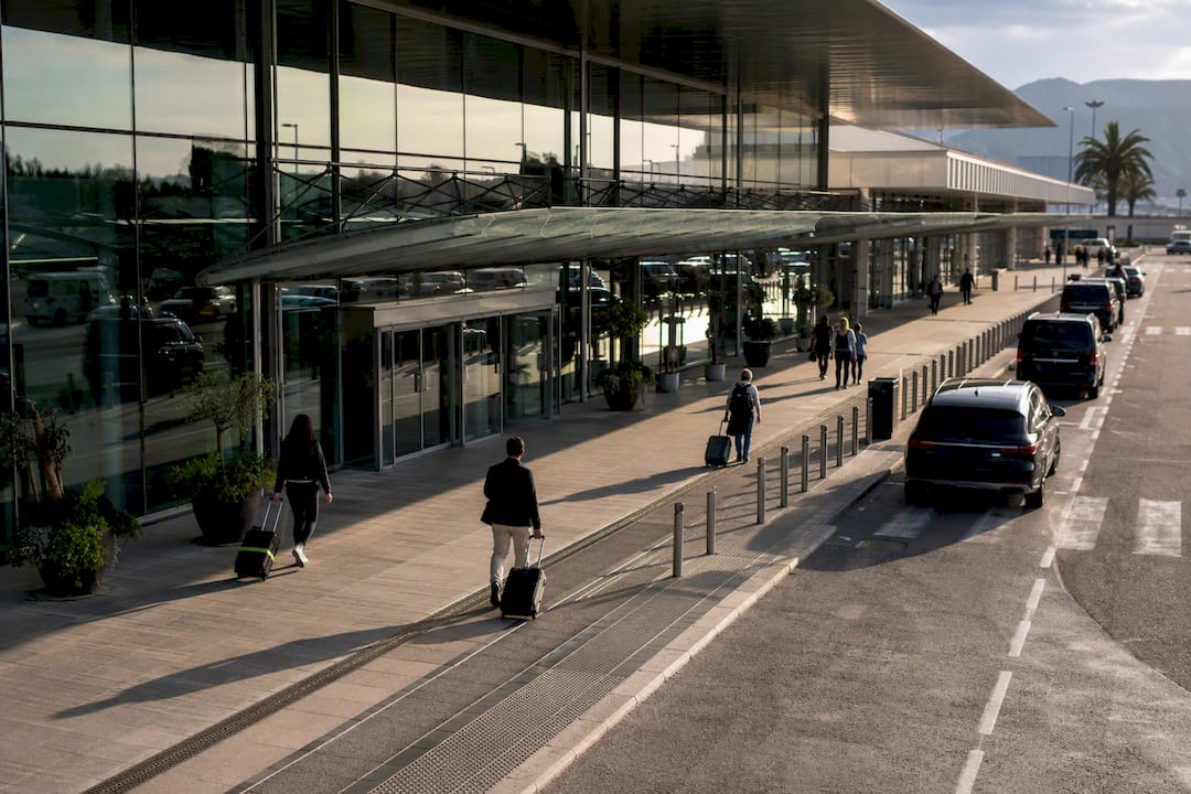 Airport arrivals entrance and covered walkway