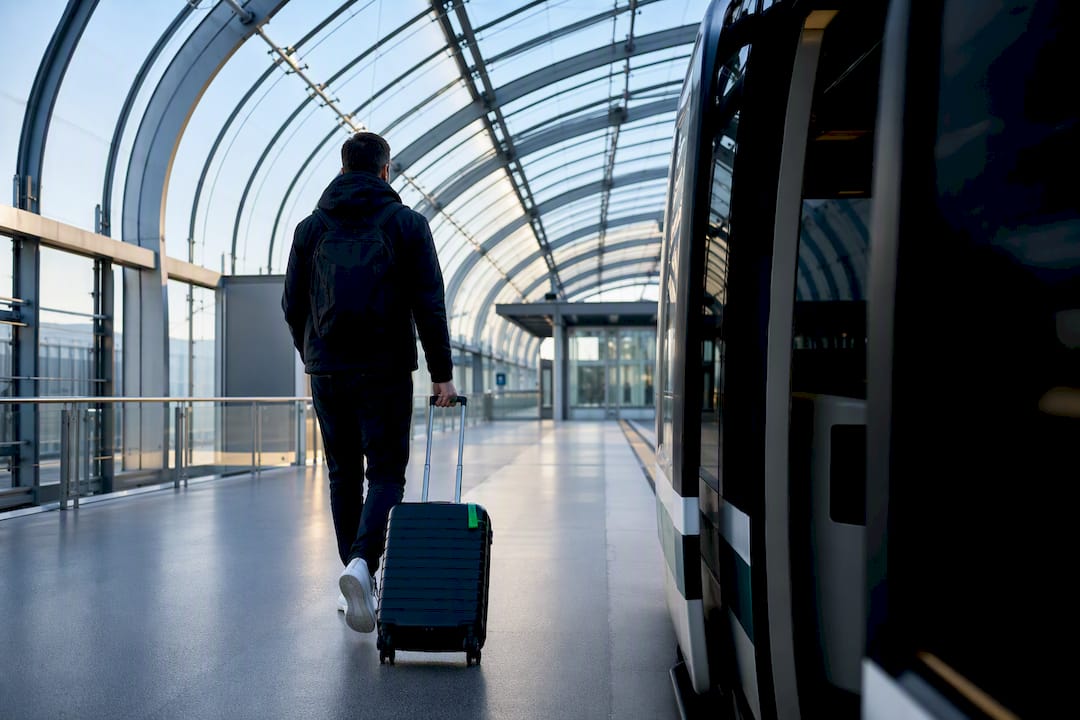 Traveler approaching CDGVAL at Charles de Gaulle