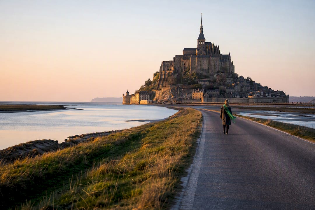 Mont Saint Michel beyond the coastal causeway