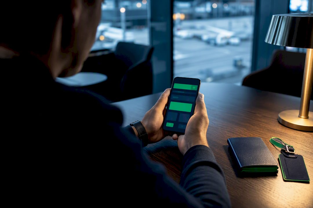 Traveler reviewing airport transfer booking