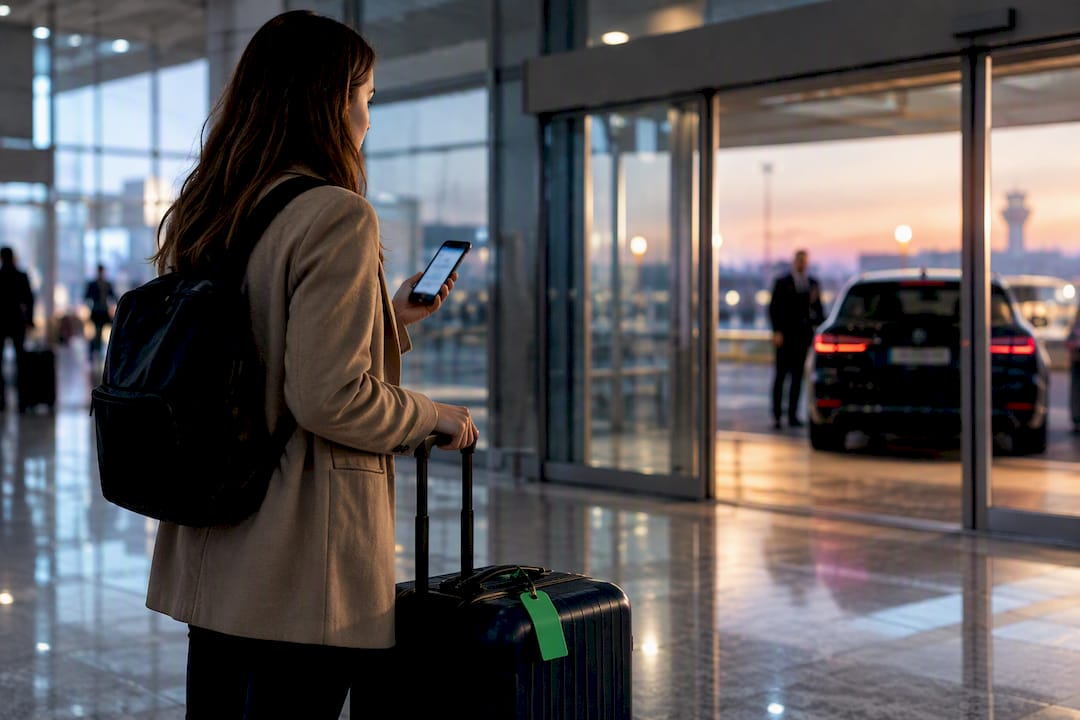 Traveler verifying airport transfer details
