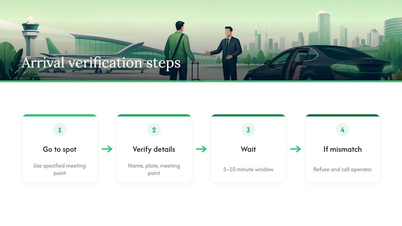 Three-step airport transfer verification process
