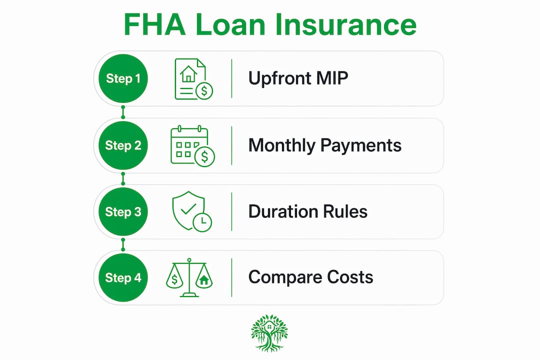 Infographic illustrating FHA loan mortgage insurance steps