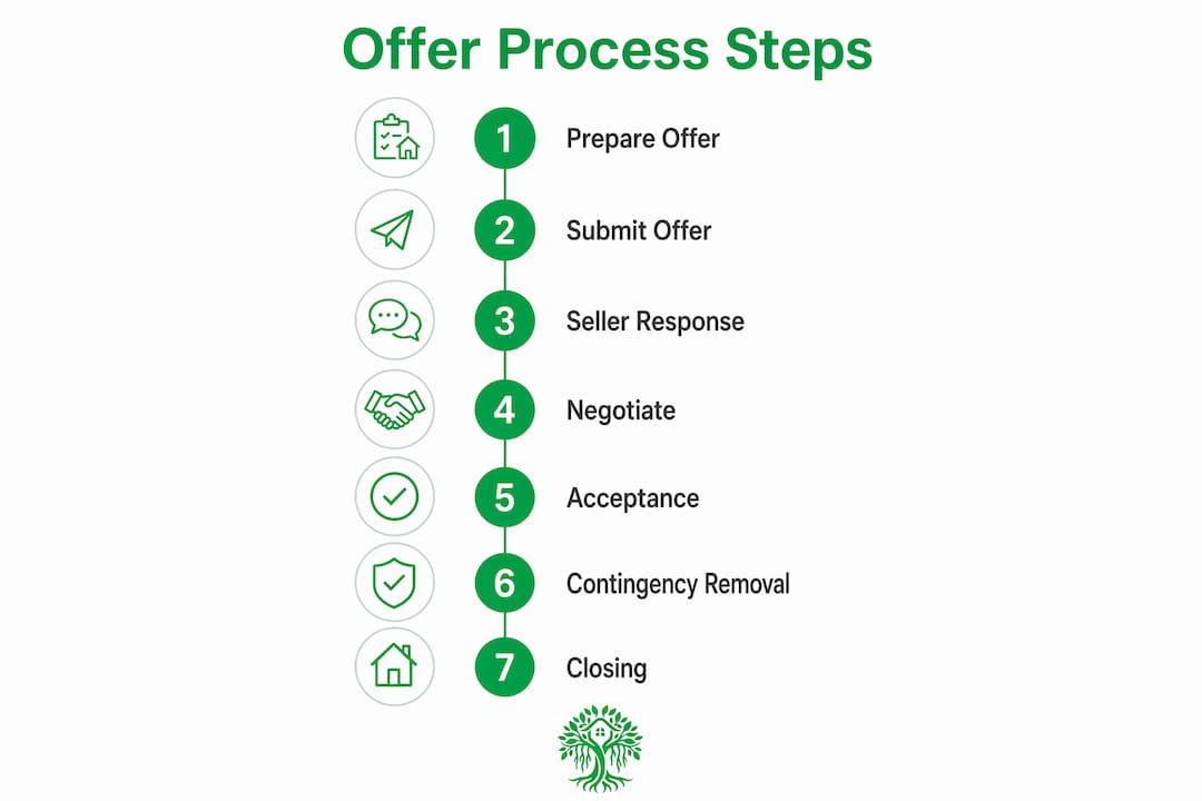 Infographic showing key steps in California real estate offer process