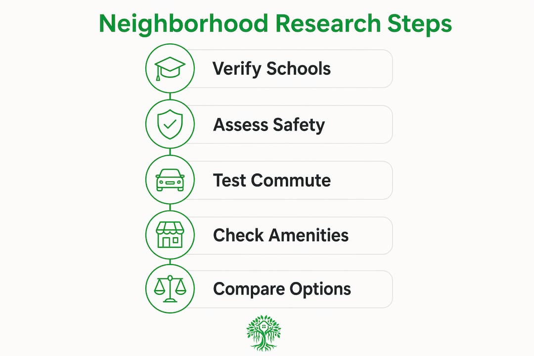 Infographic outlining five neighborhood research steps