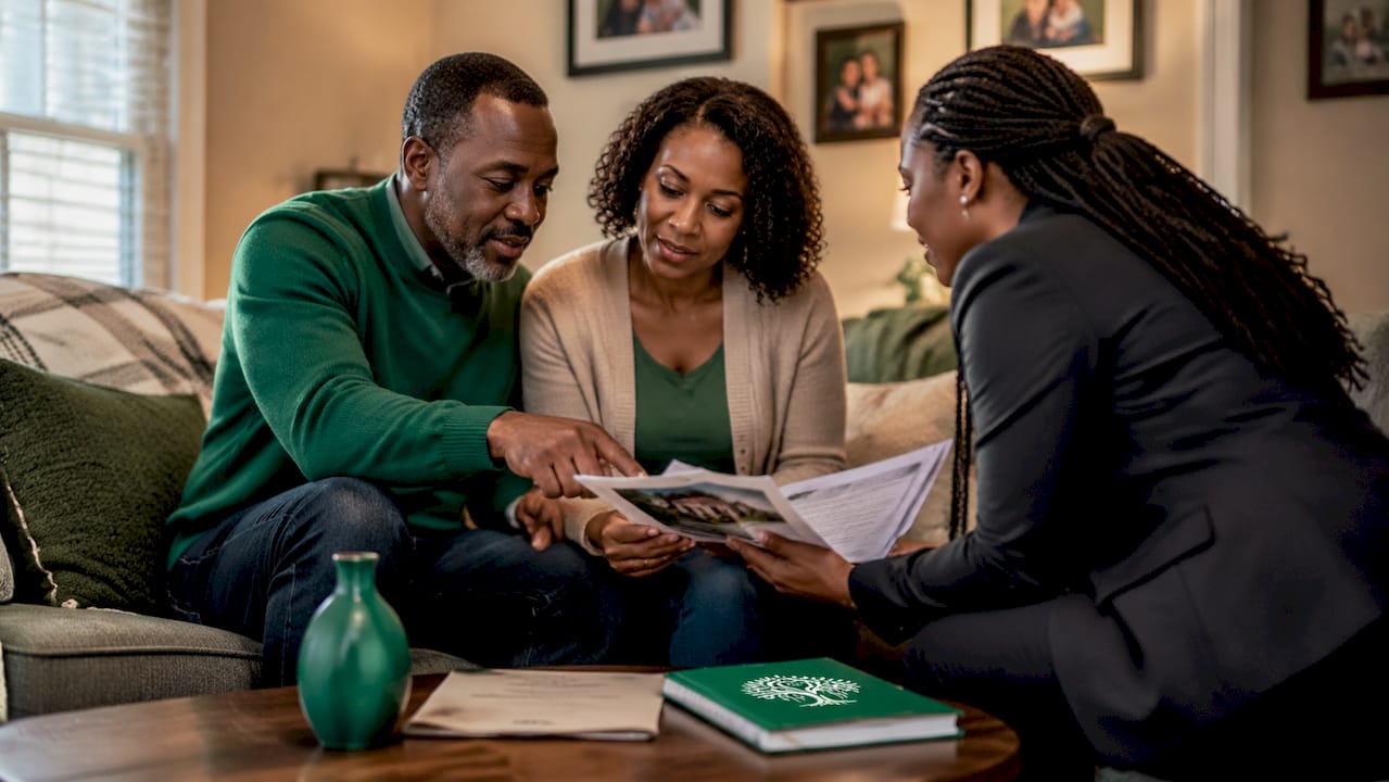 Couple discussing CalHFA MyHome loan paperwork