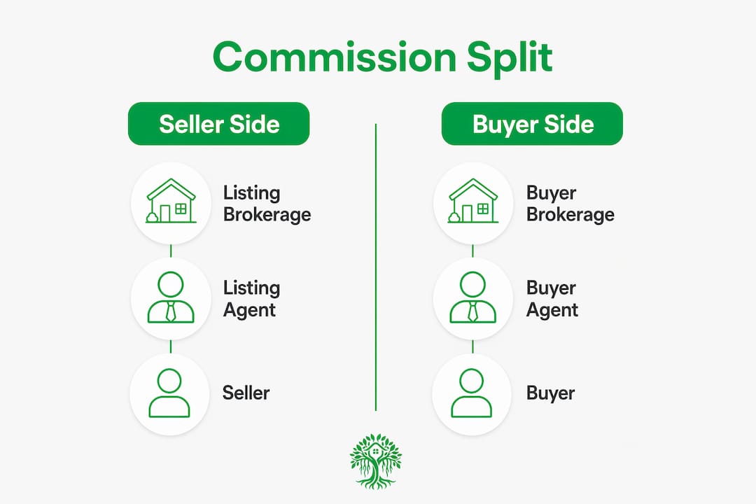 Infographic showing commission split between seller and buyer sides